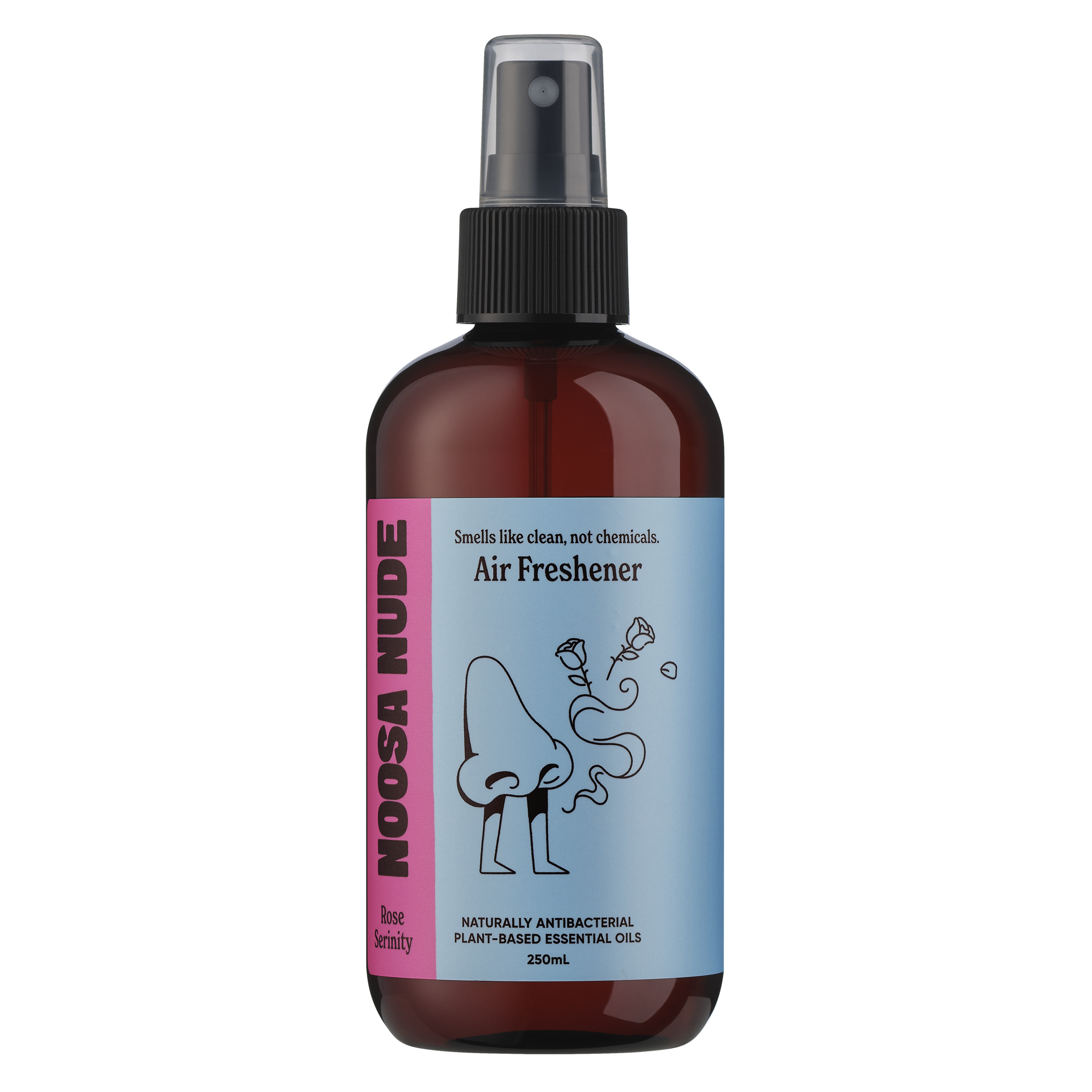 Brown air freshener bottle with a label on a white background