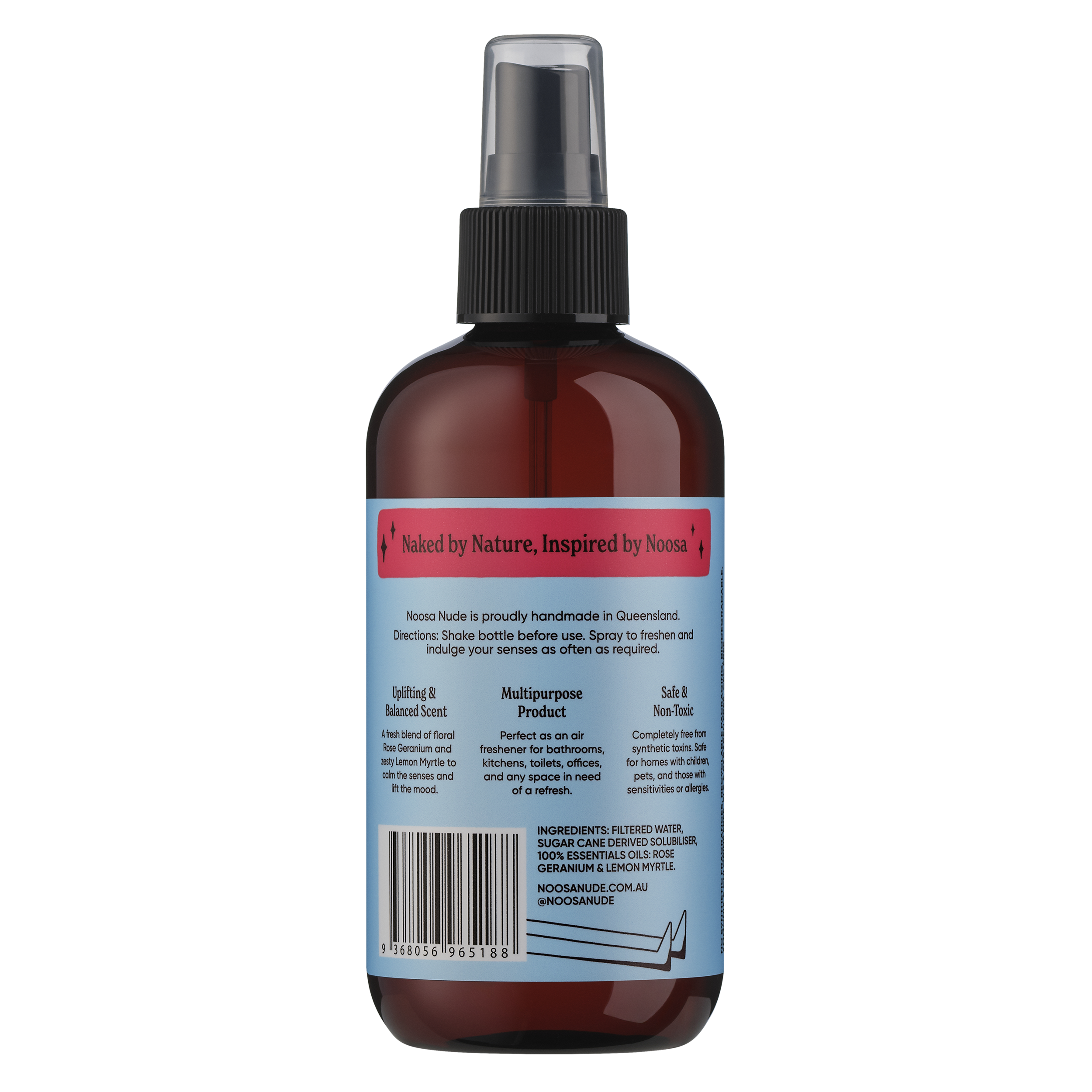 Spray bottle with a label on a white background